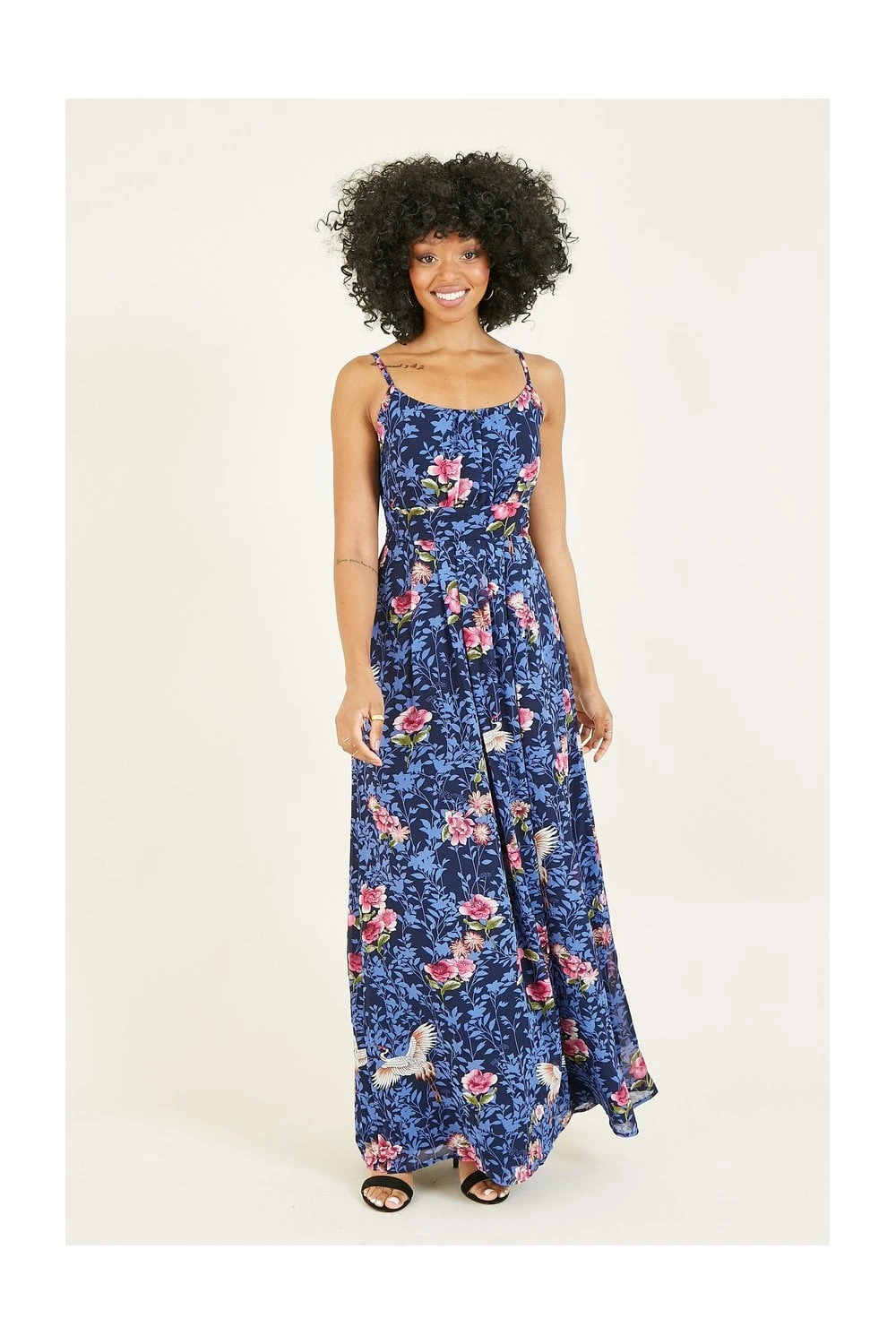 Yumi Blue Crane Print Maxi Dress 1 Yumi Blue Crane Print Maxi Dress