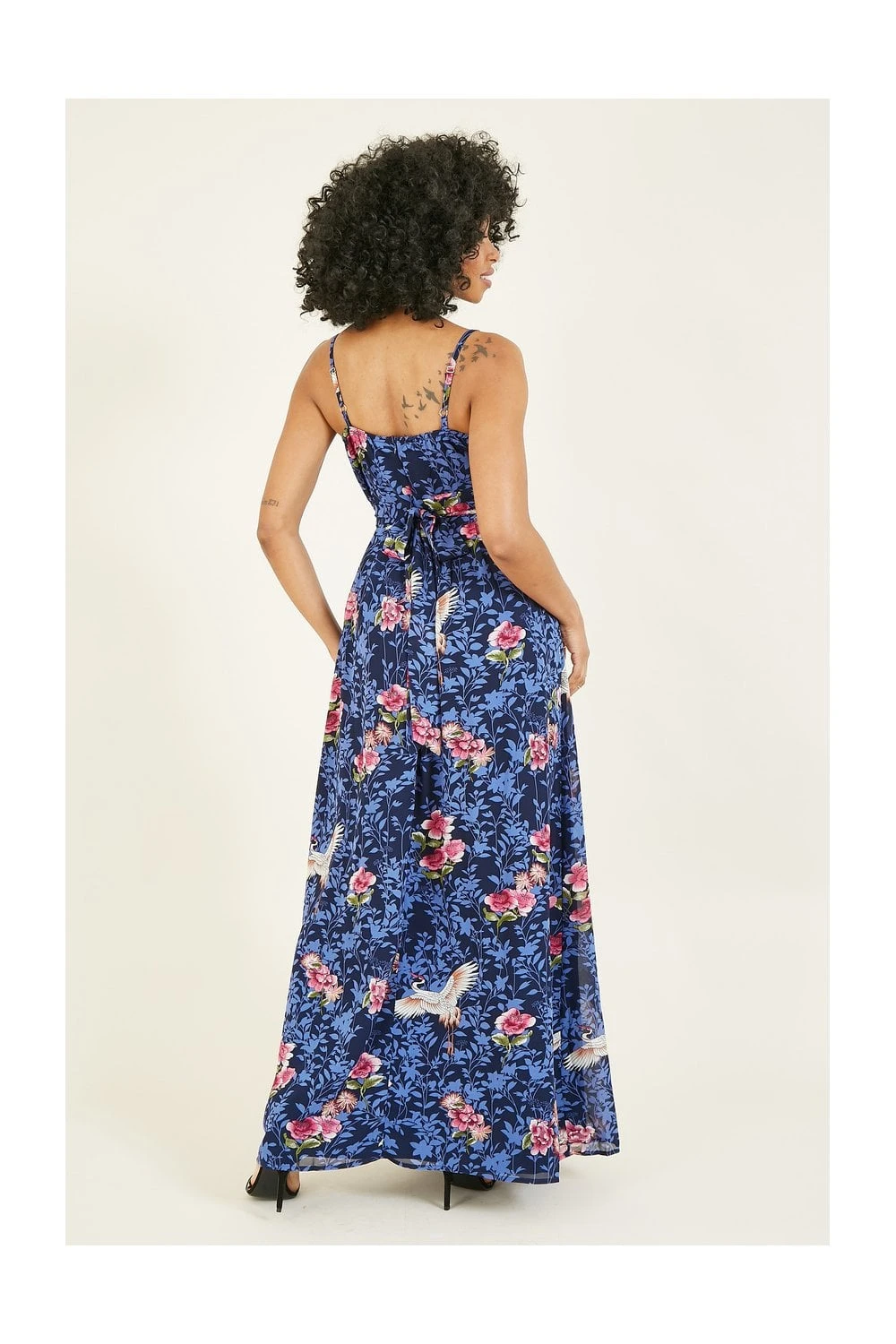 Yumi Blue Crane Print Maxi Dress 4 Yumi Blue Crane Print Maxi Dress - Image 4