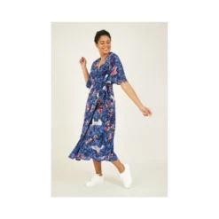 Yumi Blue Crane Print Wrap Midi Dress -Cheap My Dreamy Dress Store blue crane print wrap midi dress p7952 68904 image