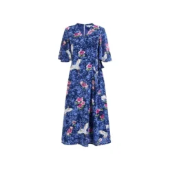 Yumi Blue Crane Print Wrap Midi Dress -Cheap My Dreamy Dress Store blue crane print wrap midi dress p7952 68905 image