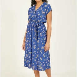 Yumi Blue Daisy Print Wrap Midi Dress
