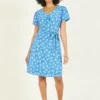Yumi Blue Dalmatian Print Skater Dress