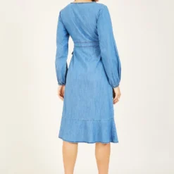 Yumi Blue Denim Long Sleeve Wrap Dress -Cheap My Dreamy Dress Store blue denim long sleeve wrap dress p7381 113831 image
