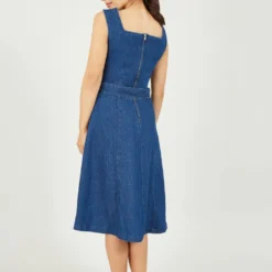 Yumi Blue Denim Stretch Fit And Flare Dress W -Cheap My Dreamy Dress Store blue denim stretch fit and flare dress w p10410 110639 image