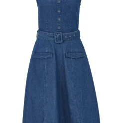 Yumi Blue Denim Stretch Fit And Flare Dress W -Cheap My Dreamy Dress Store blue denim stretch fit and flare dress w p10410 110640 image