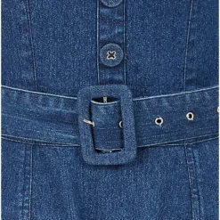 Yumi Blue Denim Stretch Fit And Flare Dress W -Cheap My Dreamy Dress Store blue denim stretch fit and flare dress w p10410 110641 image