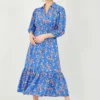 Yumi Blue Floral Midi Shirt Dress
