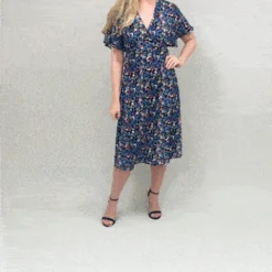 Yumi Blue Floral Print Kimono Midi Dress -Cheap My Dreamy Dress Store blue floral print kimono midi dress p10519 109157 image