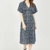 Yumi Blue Floral Print Kimono Midi Dress