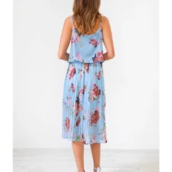 Blue Floral Print Pleated Midi Dress -Cheap My Dreamy Dress Store blue floral print pleated midi dress p8253 70305 image