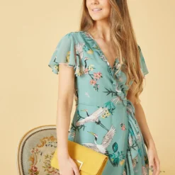 Yumi Blue Frill Crane Wrap Midi Dress -Cheap My Dreamy Dress Store blue frill crane wrap midi dress p10464 110524 image