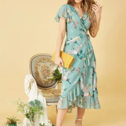 Yumi Blue Frill Crane Wrap Midi Dress -Cheap My Dreamy Dress Store blue frill crane wrap midi dress p10464 110525 image