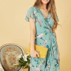 Yumi Blue Frill Crane Wrap Midi Dress -Cheap My Dreamy Dress Store blue frill crane wrap midi dress p10464 110526 image