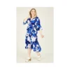 Blue Plus Size Abstract Floral Wrap Dress