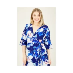 Blue Plus Size Abstract Floral Wrap Dress -Cheap My Dreamy Dress Store blue plus size abstract floral wrap dress p7994 69096 image