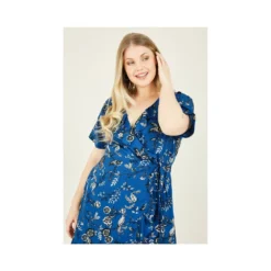 Blue Plus Size Bird Print Frill Wrap Dress -Cheap My Dreamy Dress Store blue plus size bird print frill wrap dress p7411 66922 image