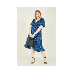 Blue Plus Size Bird Print Frill Wrap Dress -Cheap My Dreamy Dress Store blue plus size bird print frill wrap dress p7411 66924 image