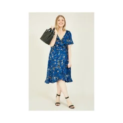 Blue Plus Size Bird Print Frill Wrap Dress -Cheap My Dreamy Dress Store blue plus size bird print frill wrap dress p7411 66925 image