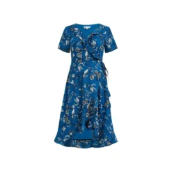 Blue Plus Size Bird Print Frill Wrap Dress -Cheap My Dreamy Dress Store blue plus size bird print frill wrap dress p7411 66926 image