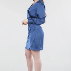 Blue Satin Pleated Wrap Front Dress -Cheap My Dreamy Dress Store blue satin pleated wrap front dress p19825 147794 image