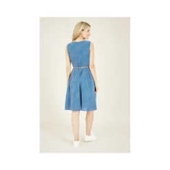 Yumi Blue Spotted Skater Dress With Contrast Belt -Cheap My Dreamy Dress Store blue spotted skater dress with contrast belt p7432 67021 image