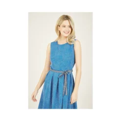 Yumi Blue Spotted Skater Dress With Contrast Belt -Cheap My Dreamy Dress Store blue spotted skater dress with contrast belt p7432 67022 image