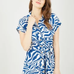 Yumi Blue Zebra Print Shirt Dress -Cheap My Dreamy Dress Store blue zebra print shirt dress p10476 111395 image
