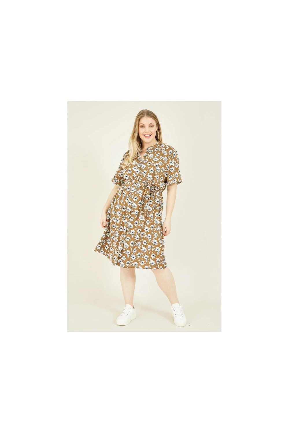 Brown Floral Print Shirt Dress 3 Brown Floral Print Shirt Dress - Image 3