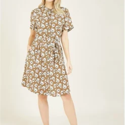 Yumi Brown Floral Shirt Dress
