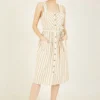 Yumi Brown Striped Button Through Dress