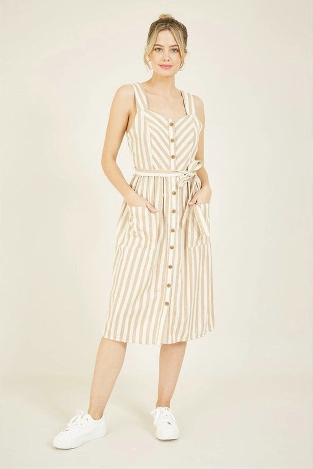 Yumi Brown Striped Button Through Dress 1 Yumi Brown Striped Button Through Dress