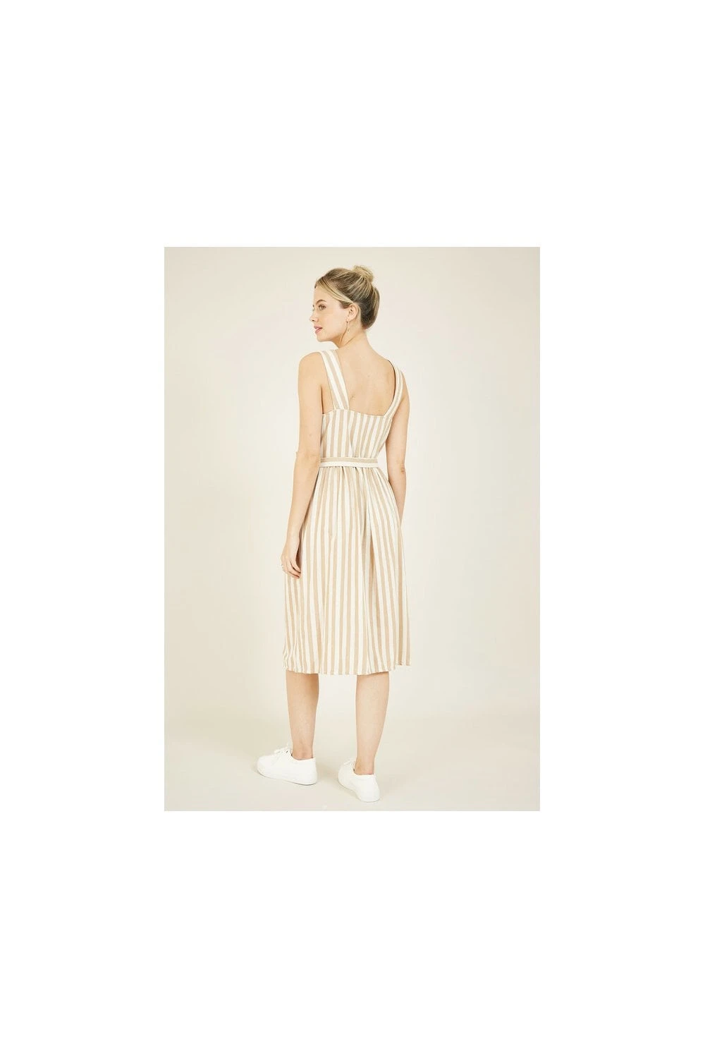 Yumi Brown Striped Button Through Dress 4 Yumi Brown Striped Button Through Dress - Image 4