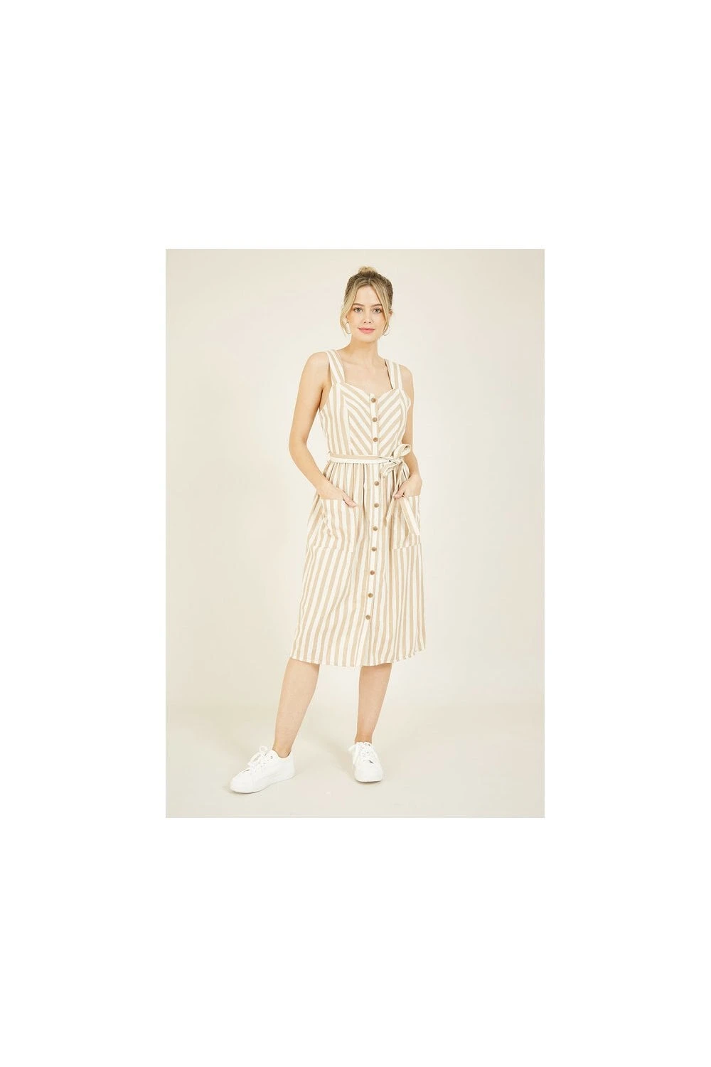 Yumi Brown Striped Button Through Dress 3 Yumi Brown Striped Button Through Dress - Image 3