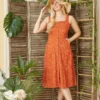 Yumi Burnt Orange Cotton Broderie Anglaise Dress