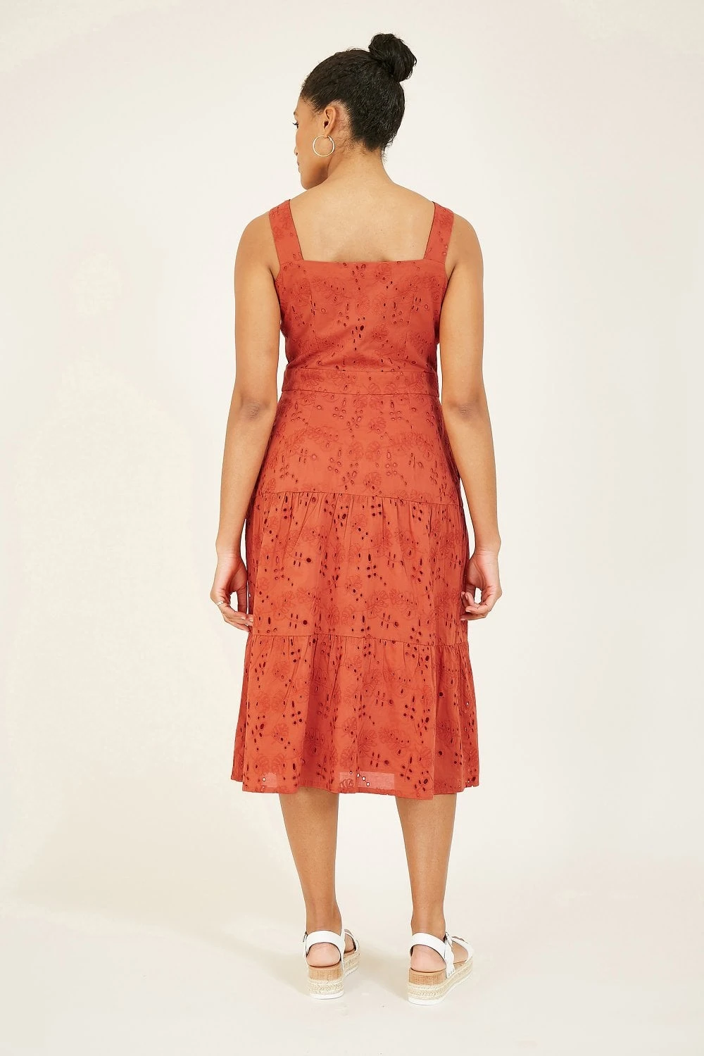 Yumi Burnt Orange Cotton Broderie Anglaise Dress 5 Yumi Burnt Orange Cotton Broderie Anglaise Dress - Image 5