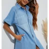 Button Down Mini Shirt Denim Dress