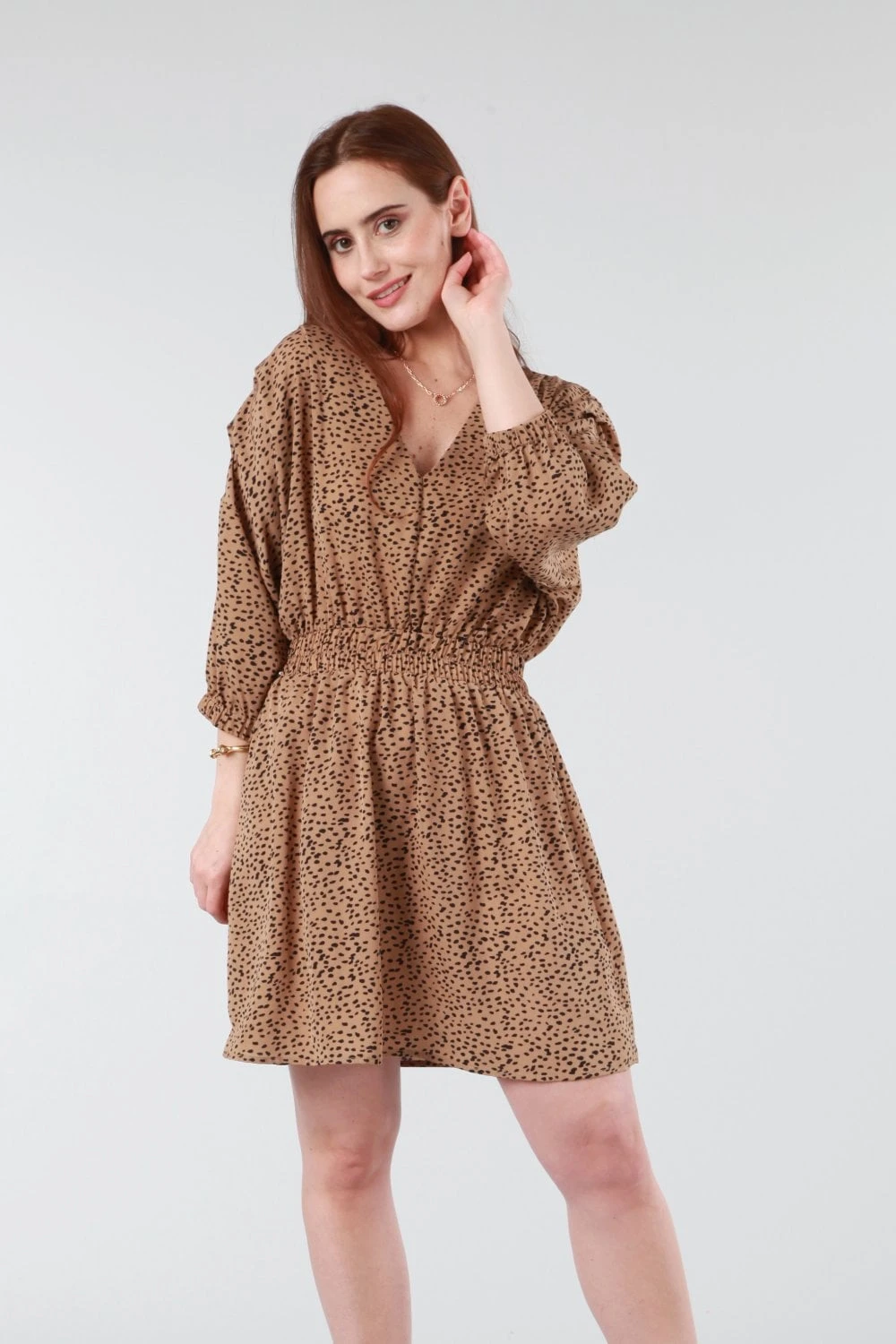 Camel Animal Print Relaxed Shoulder Dress 6 Camel Animal Print Relaxed Shoulder Dress - Image 6