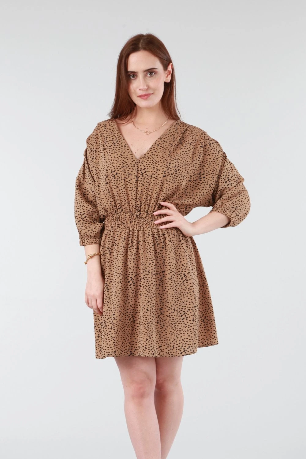 Camel Animal Print Relaxed Shoulder Dress 5 Camel Animal Print Relaxed Shoulder Dress - Image 5