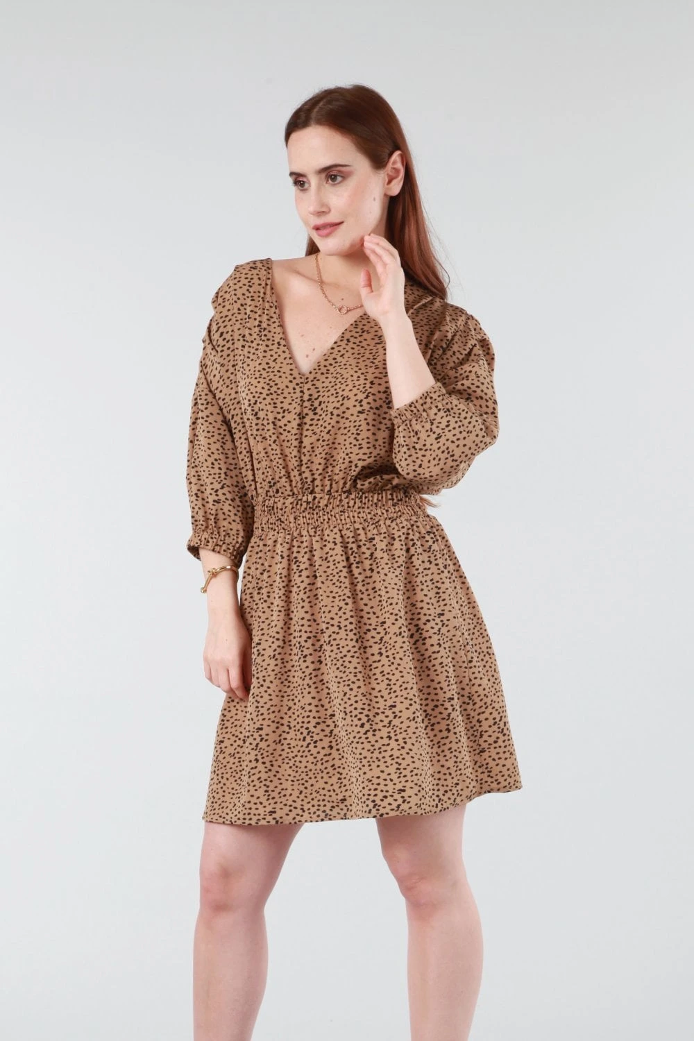 Camel Animal Print Relaxed Shoulder Dress 7 Camel Animal Print Relaxed Shoulder Dress - Image 7