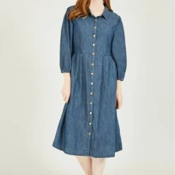 Yumi Chambray Shirt Dress With Puff Sleeves