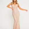 Champagne Jewelled Sleeve Maxi Dress