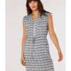 Apricot Check 2 Pocket Zip Tie Midi Dress