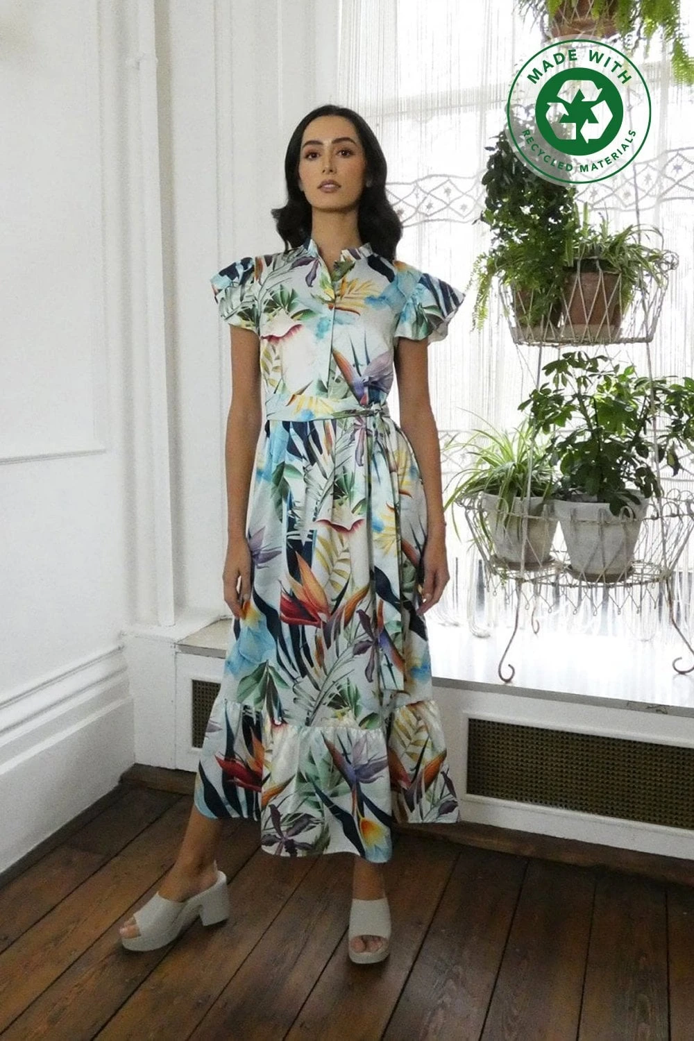 Claudia Tropical Print Shirt Maxi Dress