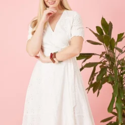 Yumi Cream Broderie Wrap Dress