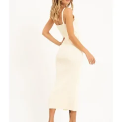 Cream V-Neck Belted Midi Dress -Cheap My Dreamy Dress Store cream v neck belted midi dress p7523 67404 image