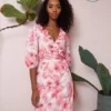 Daisy Pink Floral Wrap Short Dress