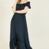 Yumi Dipped Hem Bardot Maxi Dress