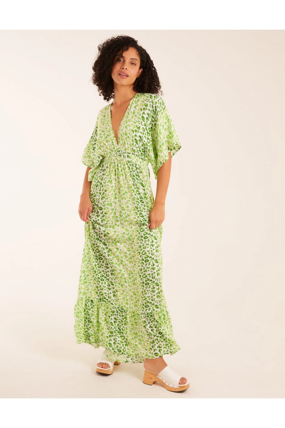 Elasticated Waist Tier Hem Angel Sleeve Maxi Dress 1 Elasticated Waist Tier Hem Angel Sleeve Maxi Dress