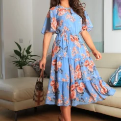 Floral Floaty Raglan Sleeve Tiered Dress -Cheap My Dreamy Dress Store floral floaty raglan sleeve tiered dress p23044 161325 image