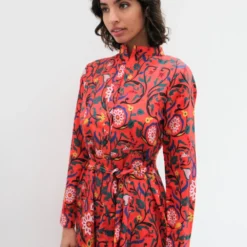 Floral Long Sleeved Button Through Mini Summer Dress In Orange -Cheap My Dreamy Dress Store floral long sleeved button through mini summer dress in orange p23202 162169 image